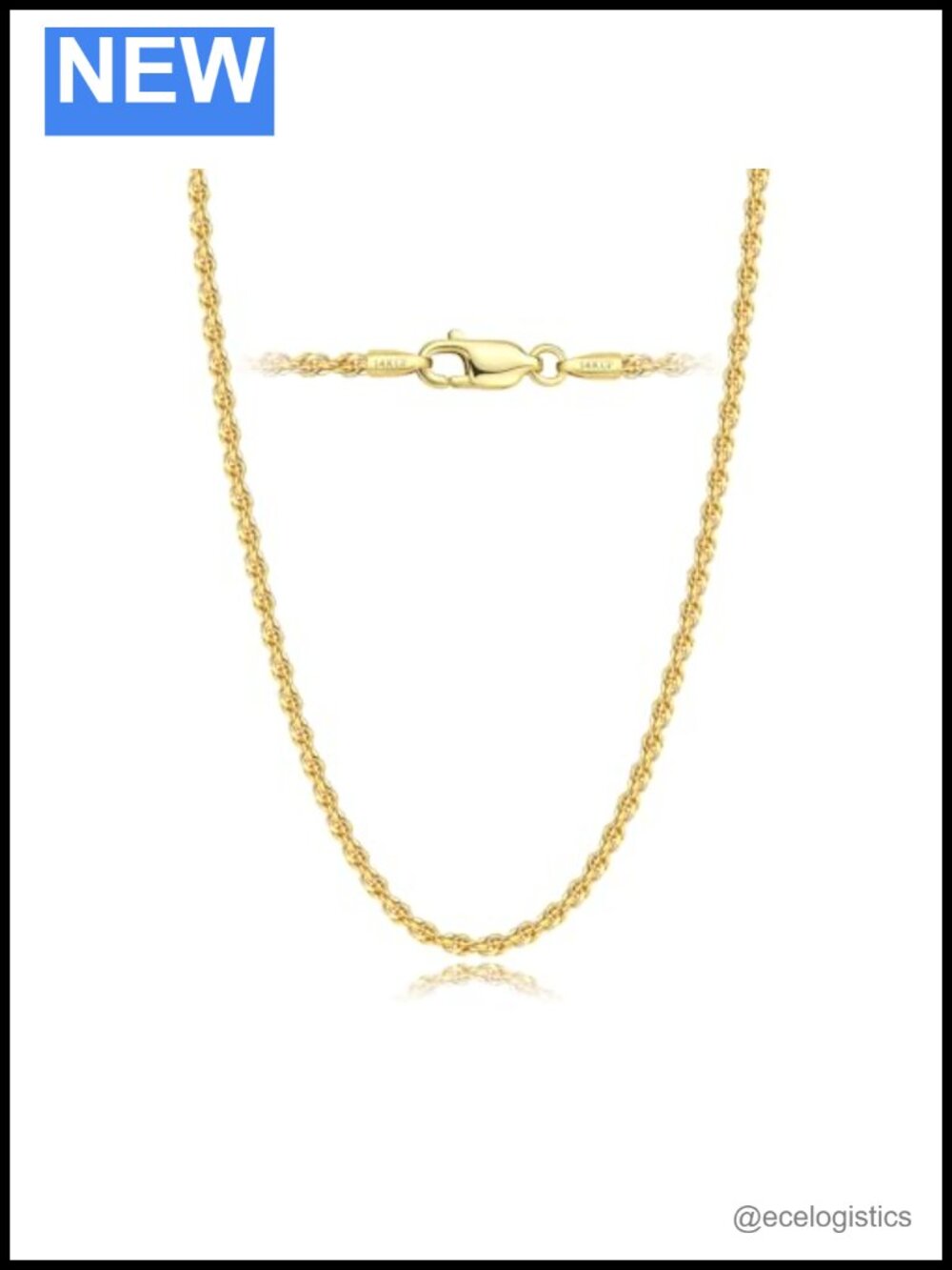14K Gold Rope Chain Necklace Unisex 18" Lobster Clasp